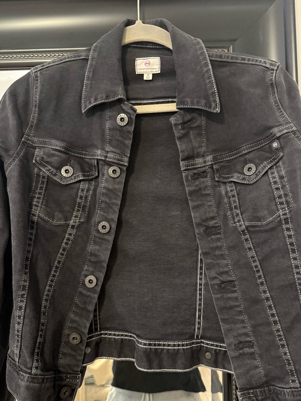 Ag Adriano Goldschmied Black Washed Denim Jacket with White Label